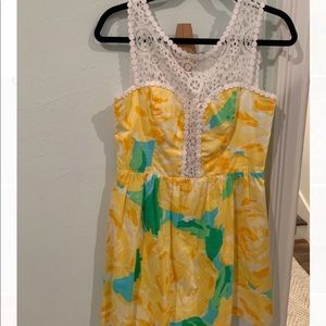 Yellow Floral Lilly Pulitzer Dress w/ White Lace